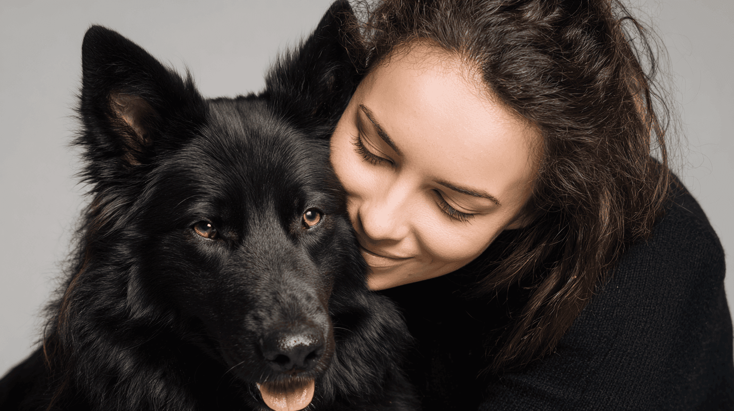 Young Woman with Black Dog