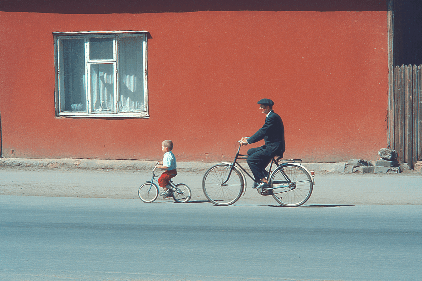 Father and Child on Bicycles