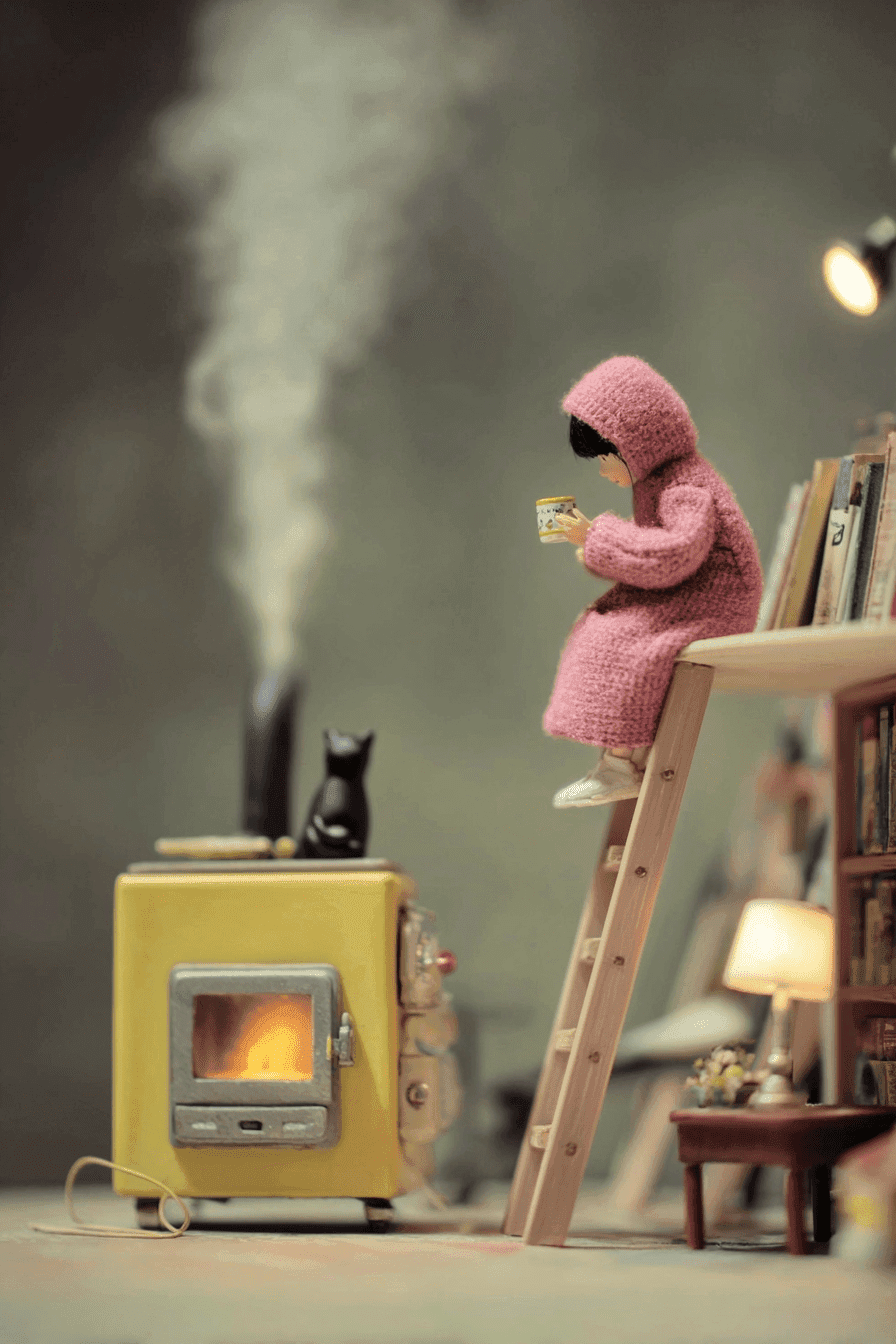 Cozy Miniature Ladder Scene