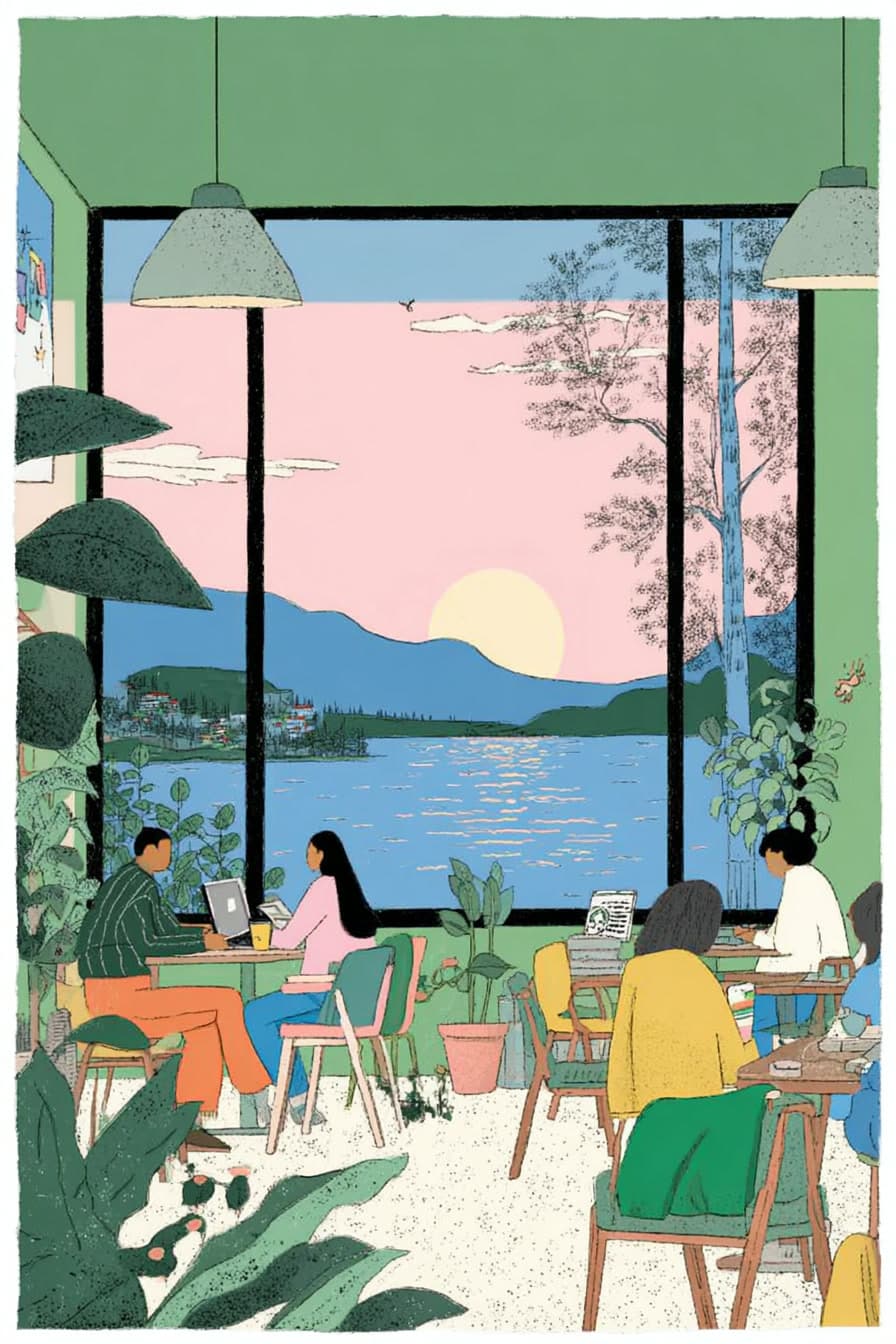 Lakeside Cafe Illustration