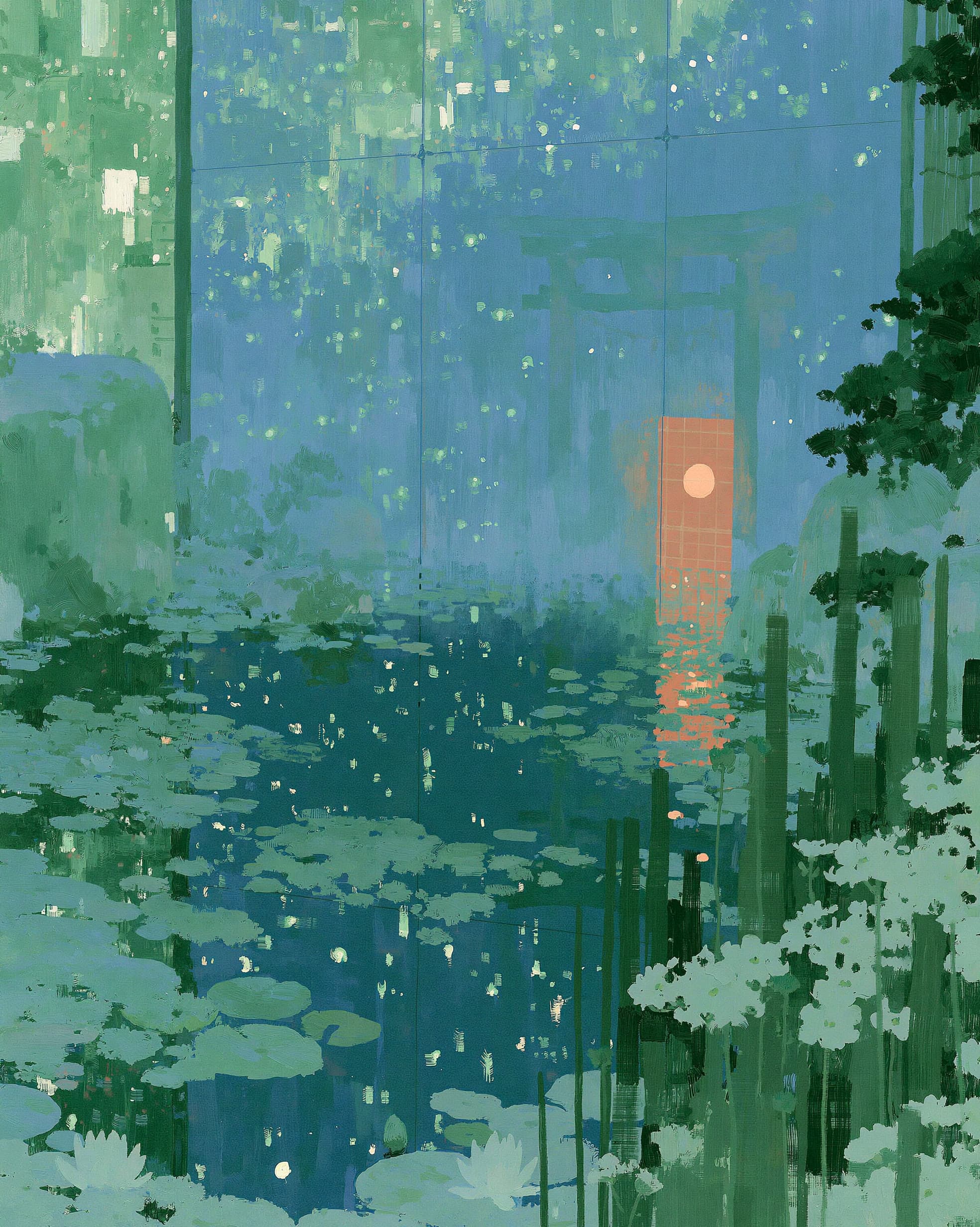 Moonlit Lily Pond