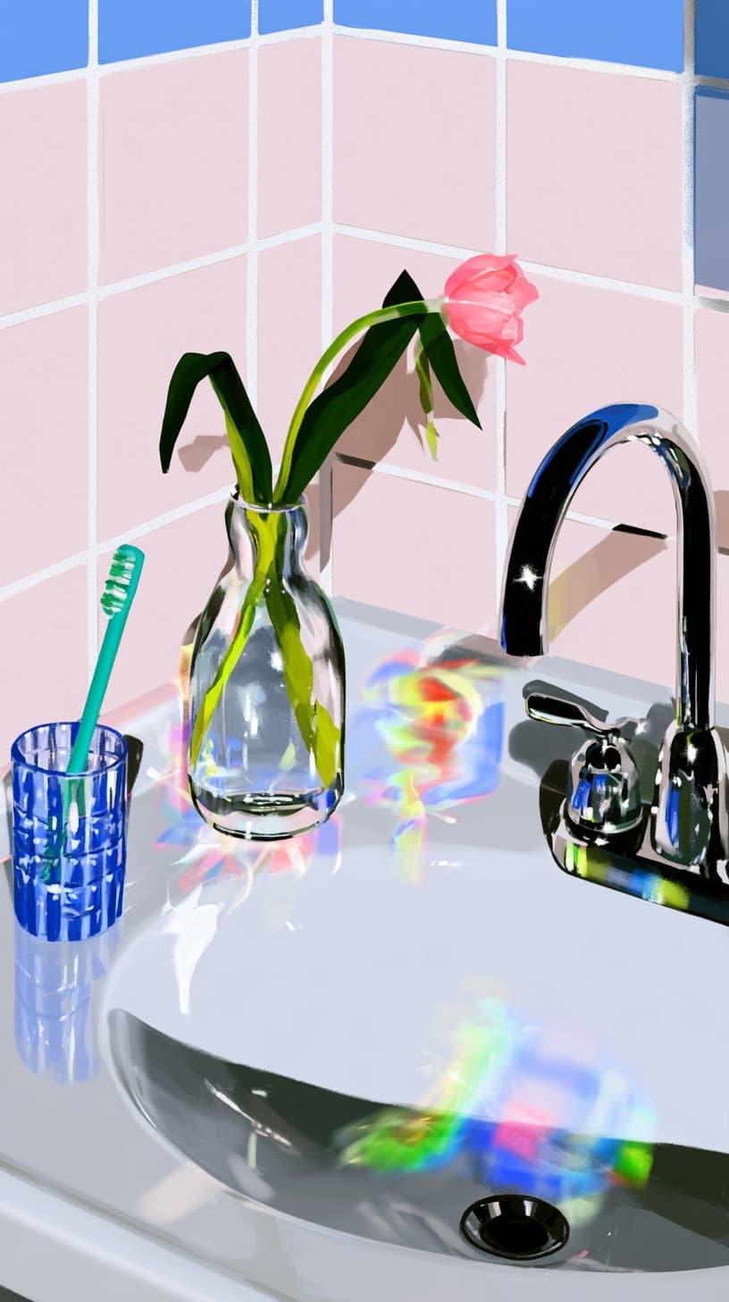 Tulip on a Pink Tile Sink