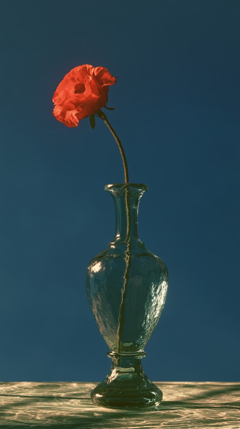 Red Bloom in Green Glass