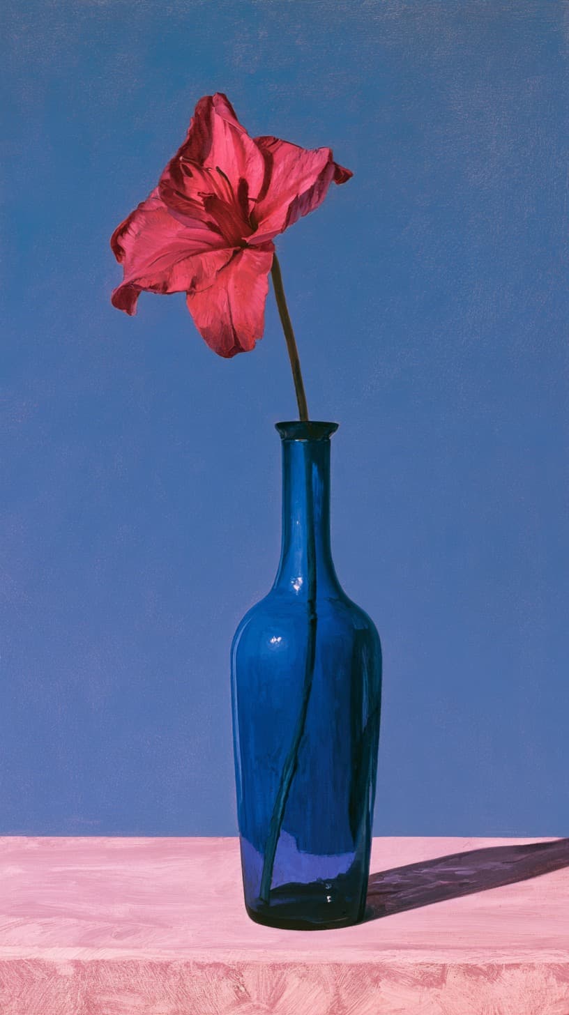 Painted Tulip in a Blue Bottle
