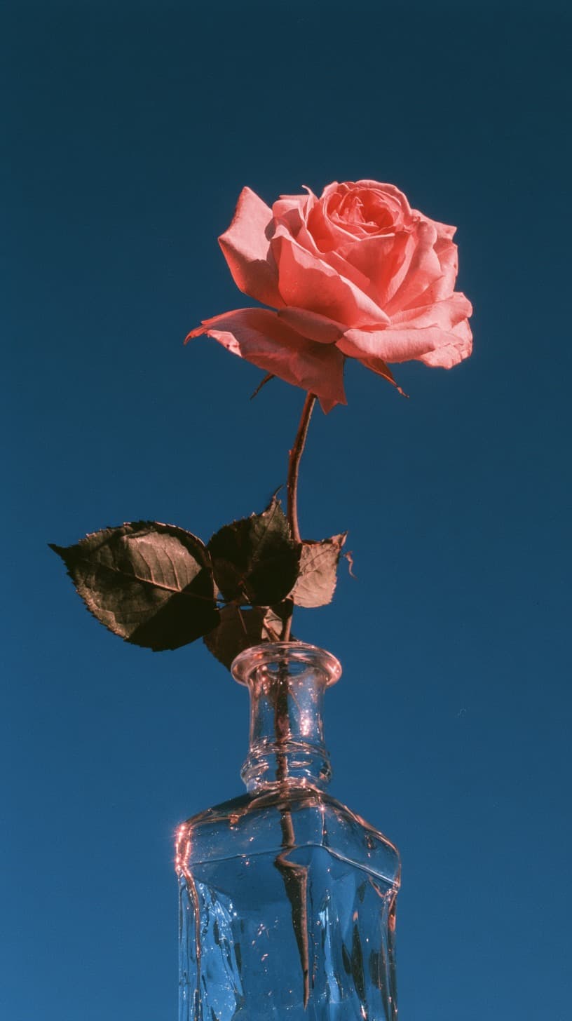 Coral Rose Against Deep Blue