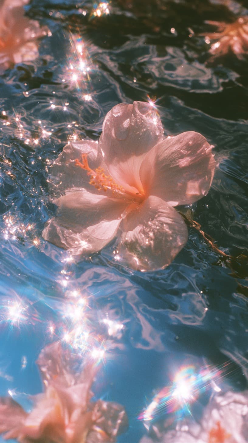 Hibiscus on Sunlit Water
